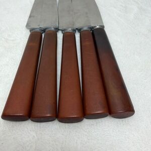 Vintage Mid Century Modern Dinner Knives Brown Bakelite Handles Set of 5